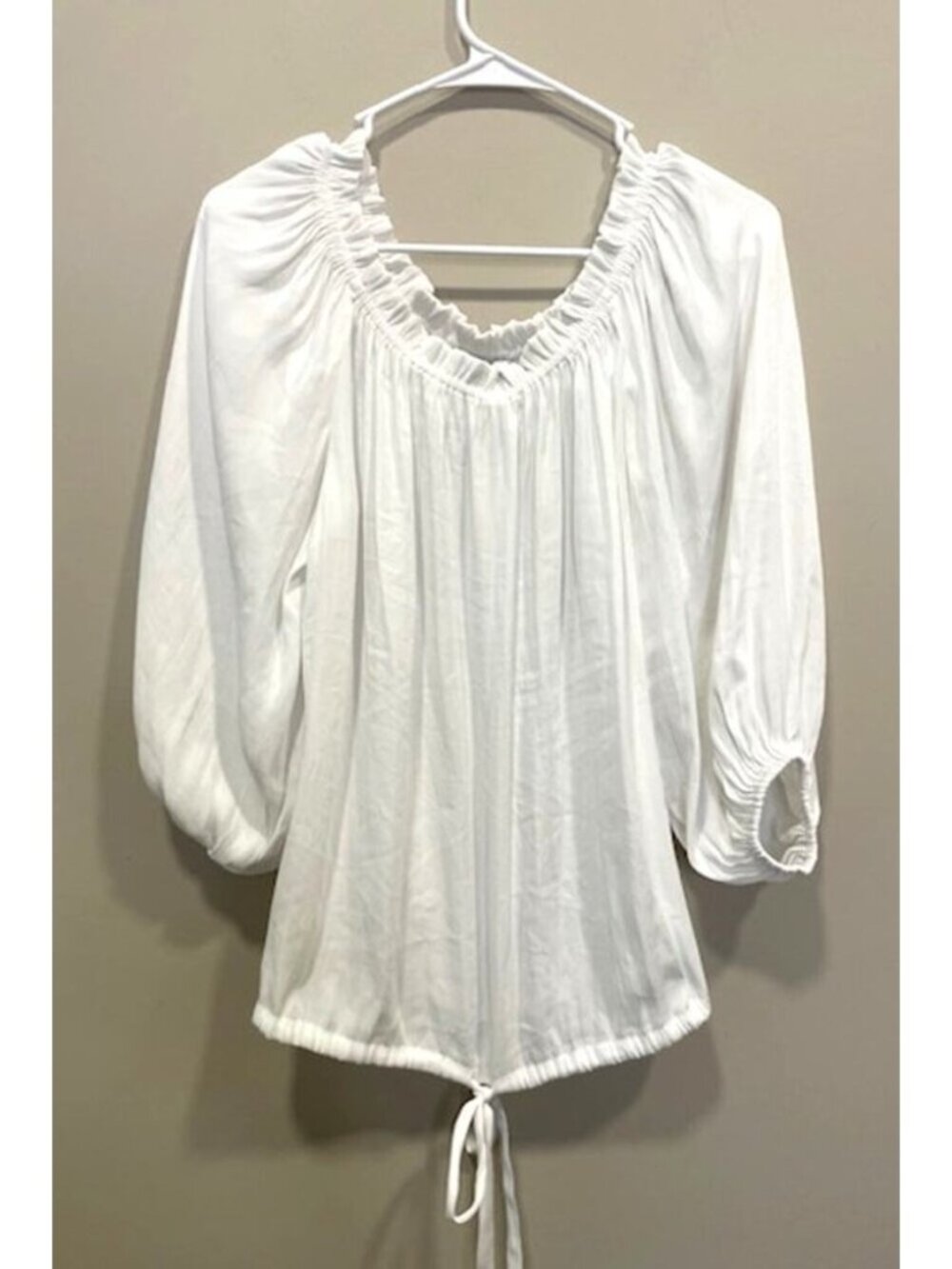 Alice & Trixie by Angela George White Cinch Waist Bubble Sleeve Blouse Sz Small